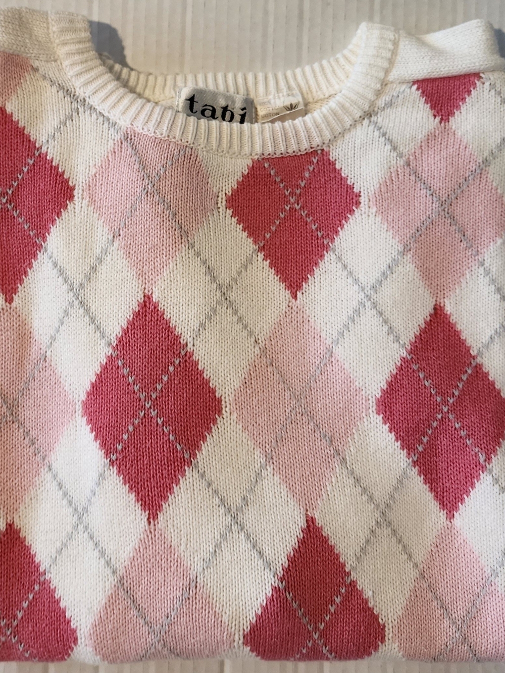 Vintage Pink Argyle Sweater | Tabi International | Preppy Coquette Knit | Size S